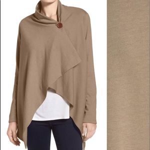 Bobeau One-Button Fleece Wrap Cardigan